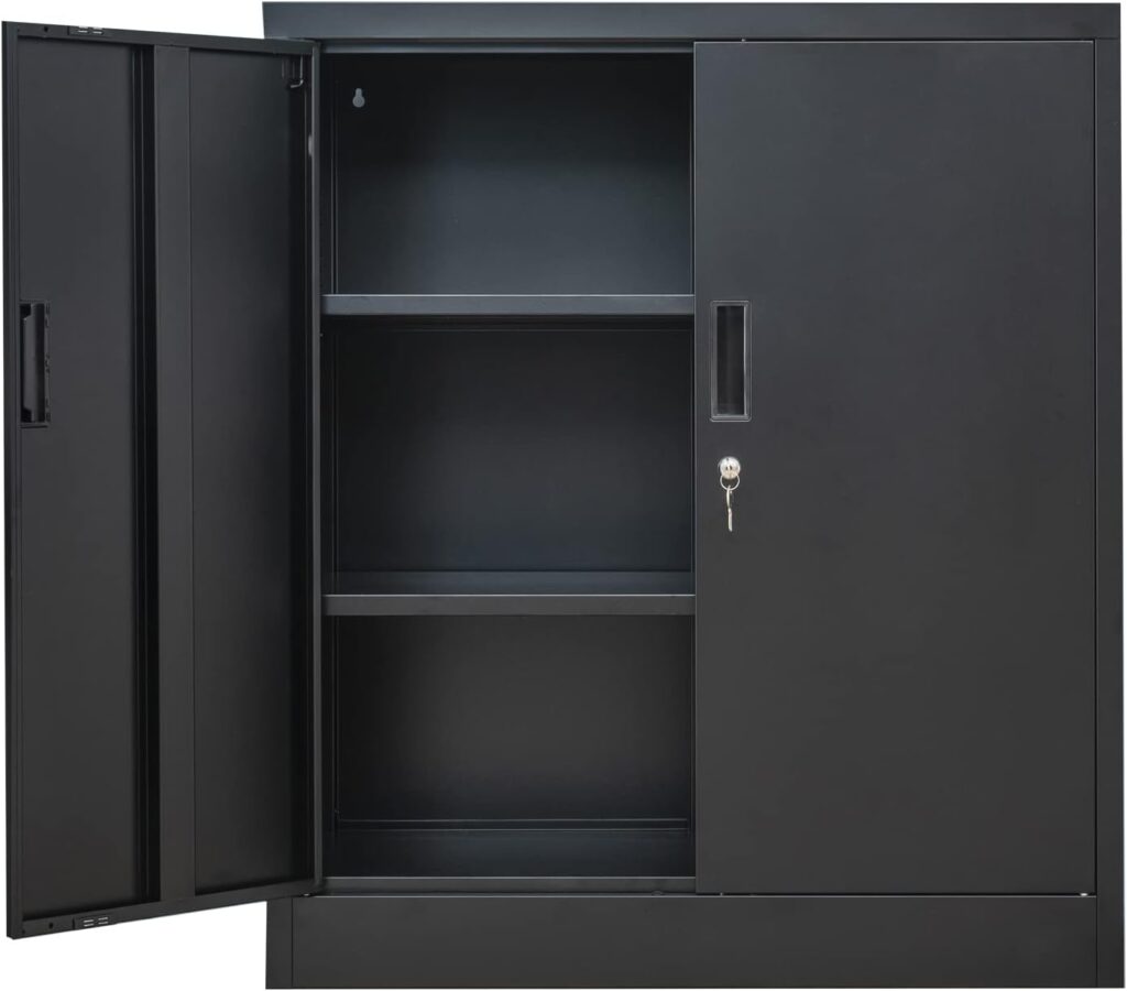 CJF Metal Storage Cabinets with Shelves and Doors, Steel Locking Cabinet for Home Office, Garage, Utility Room and Basement, 36.2 H x 31.5 W x 15.7 D (Black)