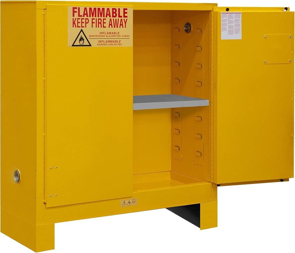 Durham 1030ML-50 Flammable Safety Cabinet with 2 Manual Door and Legs, 43 x 18 x 50, 30 gal Capacity, Yellow