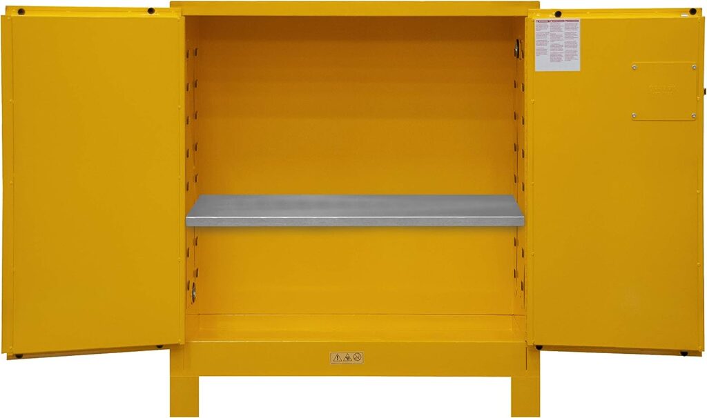 Durham 1030ML-50 Flammable Safety Cabinet with 2 Manual Door and Legs, 43 x 18 x 50, 30 gal Capacity, Yellow