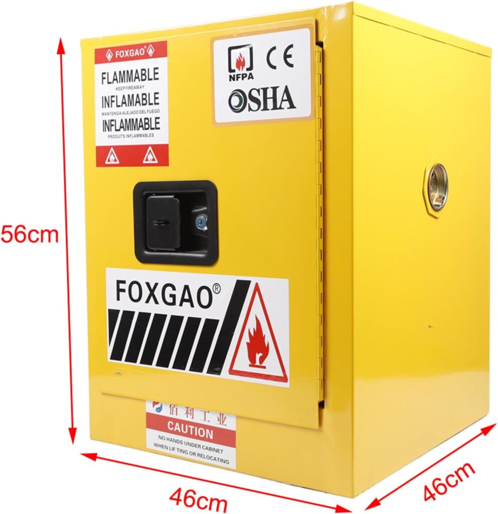 Jstcmadby 12 Gallon Flammable Liquid Safety Storage Cabinet with Manual Door Enclosed Welded 18 W x 22 H x 18 D Flammable Safety Storage Cabinet Yellow