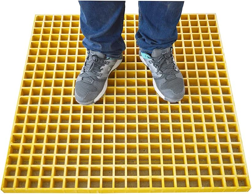 INTBUYING Floor Grating Fiberglass Car Wash Grille FRP Grating Tree Grate High Strength 0.2 Thickness for Floors Outdoor Drain Cover 2.6ftx2.6ft Yellow 1 Piece