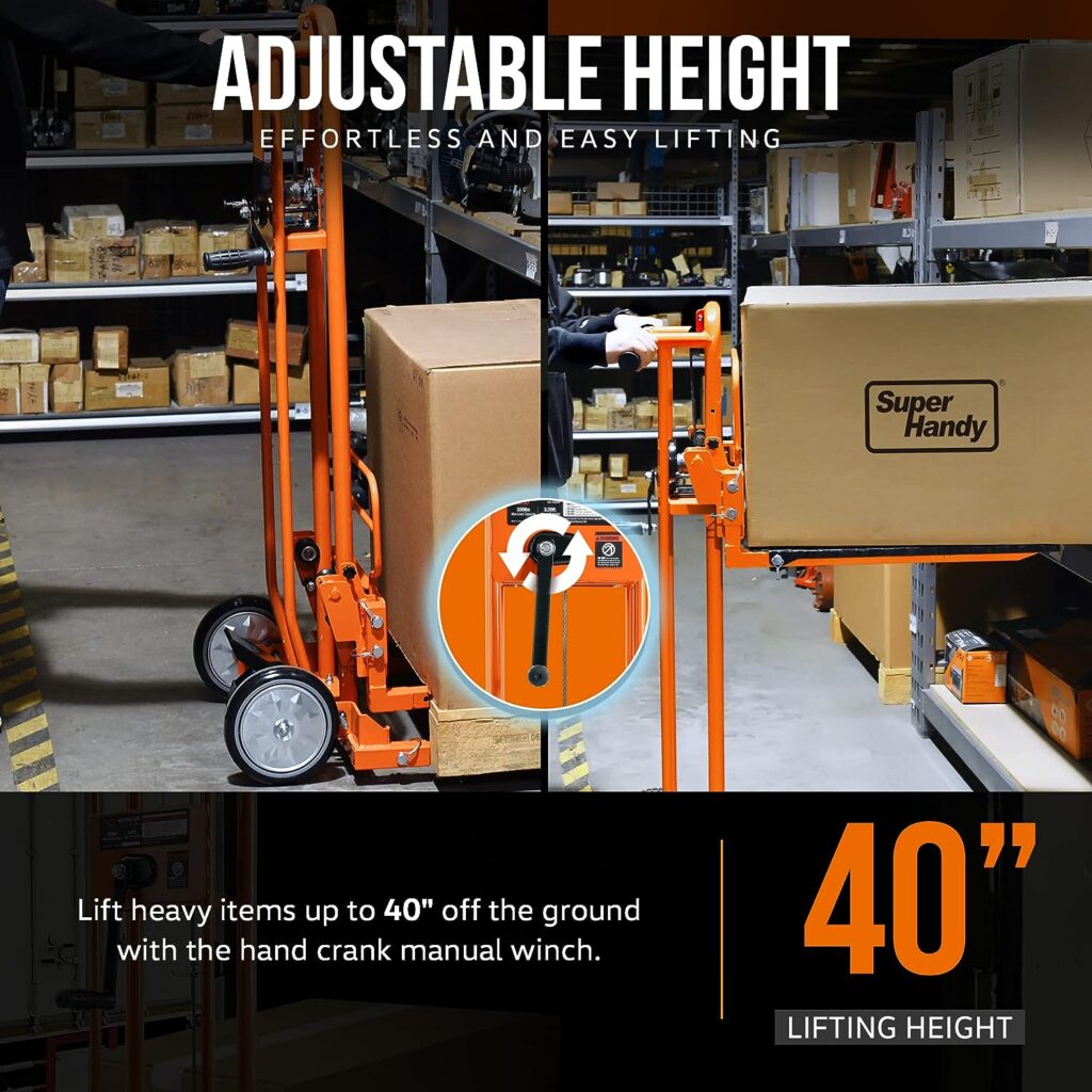 SuperHandy Material Lift Winch Stacker, Pallet Truck Dolly, Lift Table, Fork Lift, 330 Lbs 40 Max Lift w/ 8 Wheels, Swivel Casters [Patent Pending]