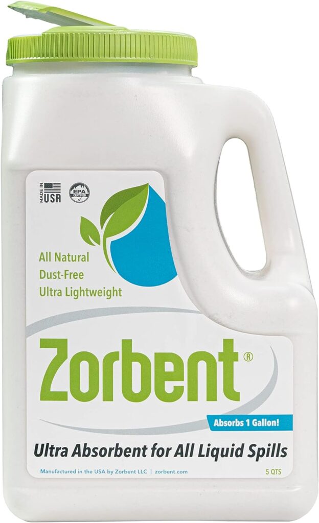 Zorbent Liquid Spill Kit-16X More Absorbent than Clay, Commercial-Grade Vomit, Urine, Oil, All Liquid Spill Powder Cleans Repulsive Messes Quickly, Leaves Surface Dry, Reusable (5 Qt)