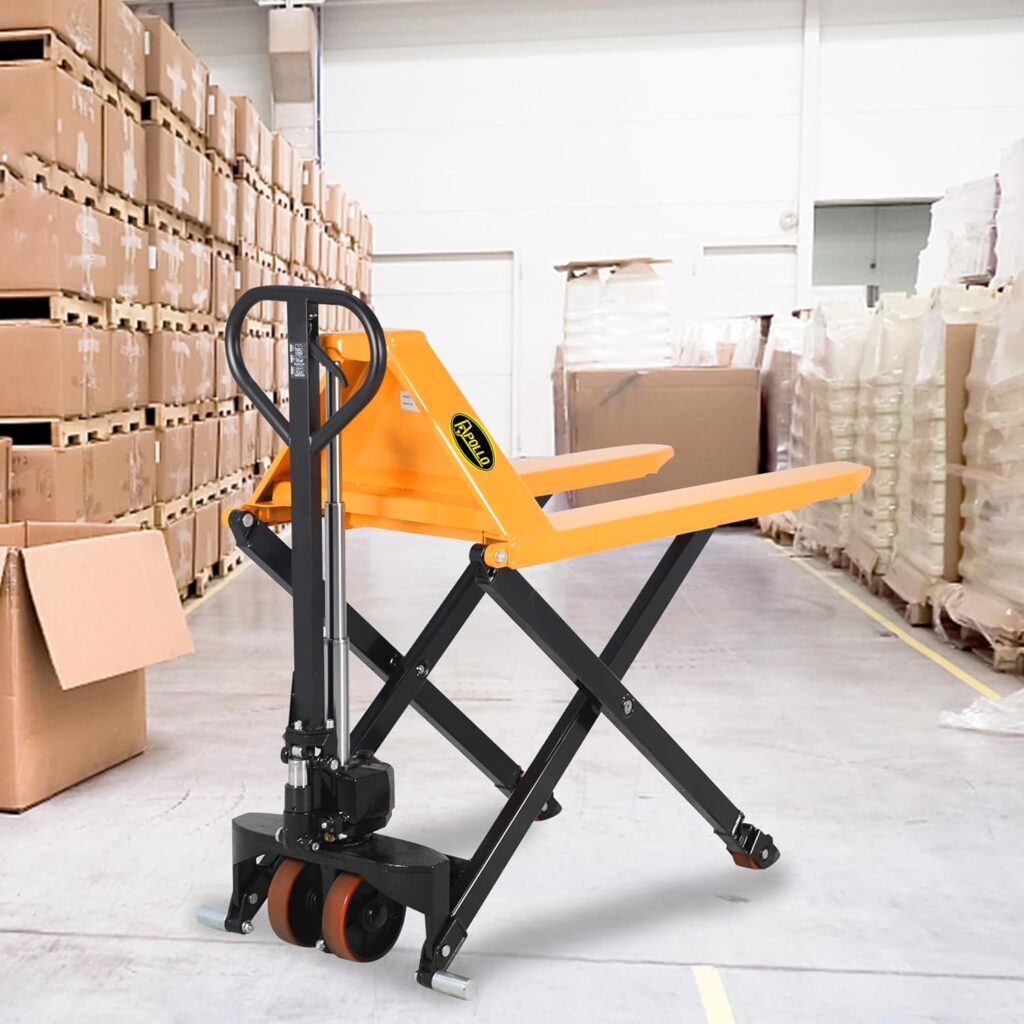 APOLLO Manual Scissor Pallet Jack High Lift Hand Truck 2200lbs Capacity 45 Lx21 W Fork Size for Material Handling Only Suitable for EU Pallets