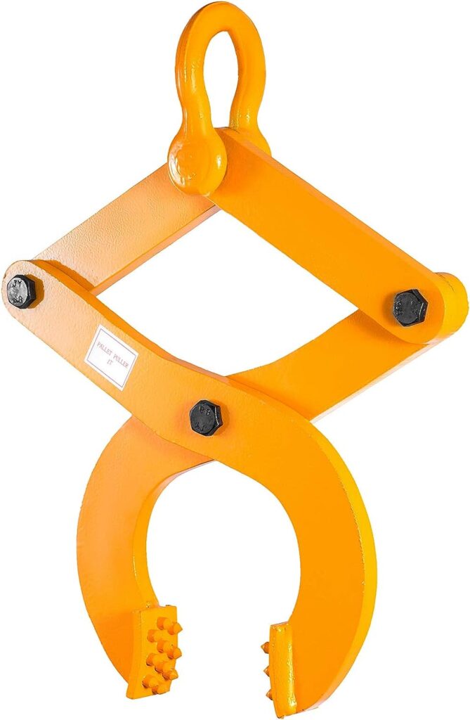 VEVOR Pallet Puller, 1T/2205 LBS Heavy Duty Steel Single Scissor Yellow Clamp, 4.3 Inch Jaw Opening and 0.5 Inch Jaw Height, Hook Pulling Hoisting Tool for Forklift Chain, Yellow