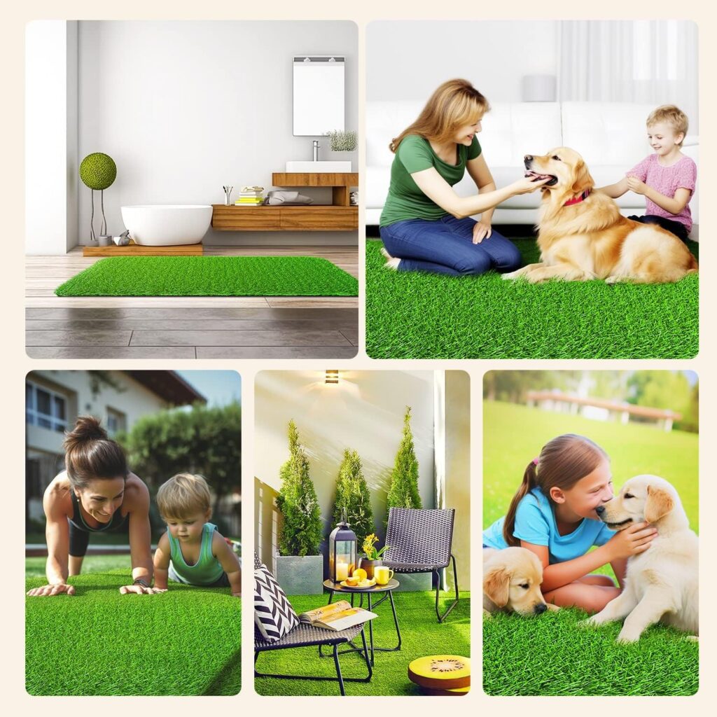 LOOBANI Realistic Artificial Grass Rug Indoor Outdoor, Dog Grass Mat with Drainage Holes and Replacement Artificial Grass Turf, Fake Grass for Garden Lawn Landscape Balcony Decoration-4 Feet x 6 Feet