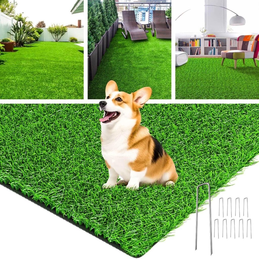 LOOBANI Realistic Artificial Grass Rug Indoor Outdoor, Dog Grass Mat with Drainage Holes and Replacement Artificial Grass Turf, Fake Grass for Garden Lawn Landscape Balcony Decoration-4 Feet x 6 Feet