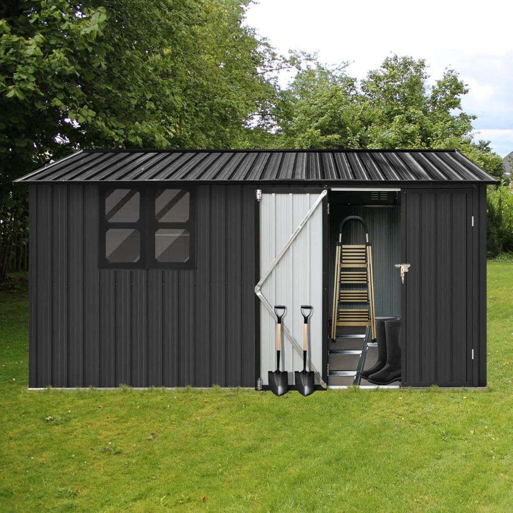 10ftx12ft Large Shed,Outdoor Storage Sheds,Metal Garden Sheds with Lockable Door,Waterproof Garden Shed Utility Tool Storage Room for Backyard Patio Lawn-Grey