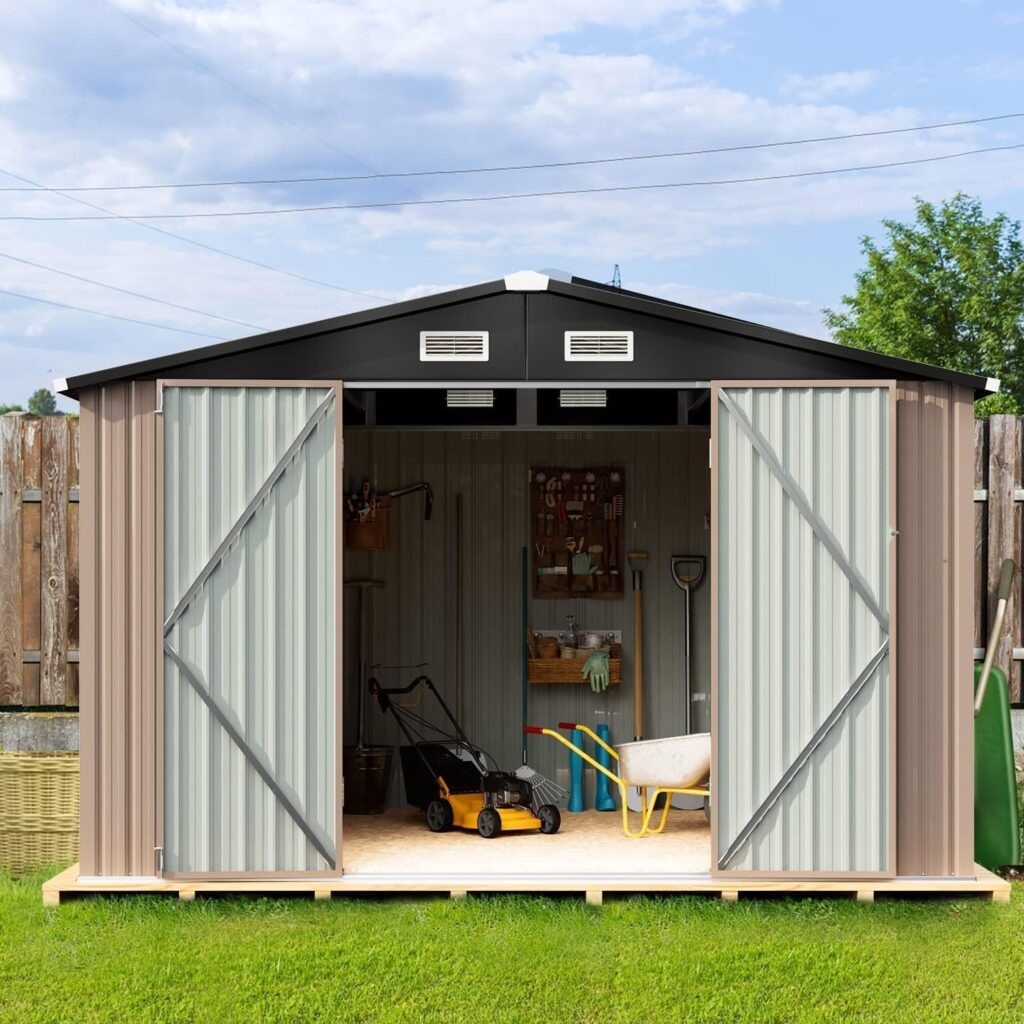 Aoxun Outdoor Storage Shed, 6.4x4 FT, Garbage Can,Outdoor Metal Shed for Tool,Garden,Bike, Brown