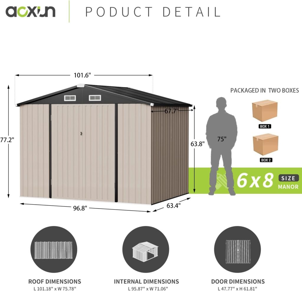 Aoxun Outdoor Storage Shed, 6.4x4 FT, Garbage Can,Outdoor Metal Shed for Tool,Garden,Bike, Brown