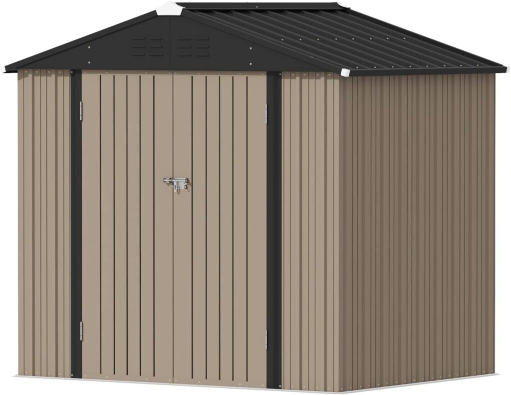 Devoko Outdoor Storage Shed 5 x 3 FT Lockable Metal Garden Shed Steel Anti-Corrosion Storage House with Single Lockable Door for Backyard Outdoor Patio (Brown)