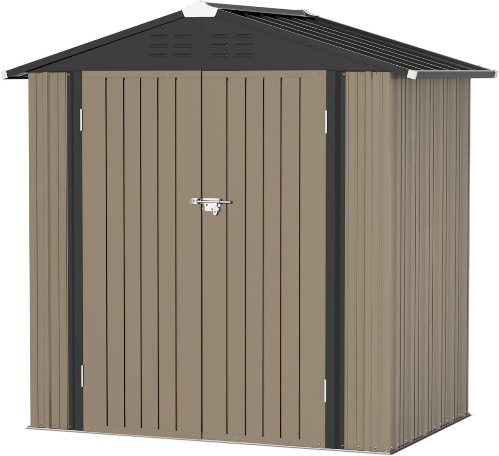 Greesum Metal Outdoor Storage Shed 6FT x 4FT, Steel Utility Tool Shed Storage House with Door  Lock, Metal Sheds Outdoor Storage for Backyard Garden Patio Lawn (6 x 4), Brown