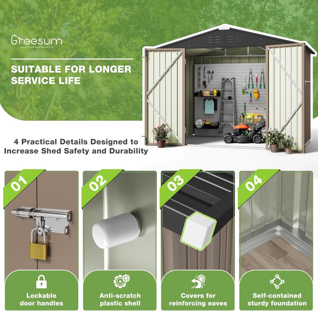 Greesum Outdoor Storage Shed 5 x 3 ft. Utility Tool Shed Metal Storage Garden Shed with Door  Lock for Patio Storage, Brown