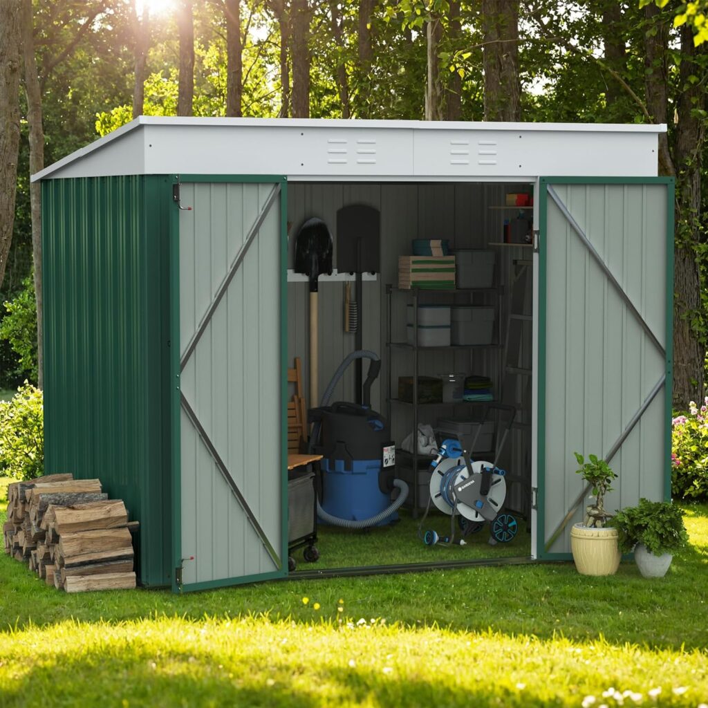 Greesum Outdoor Storage Shed 6 x 8 ft. Utility Tool Shed Metal Storage Garden Shed with Door  Lock for Patio Storage, White