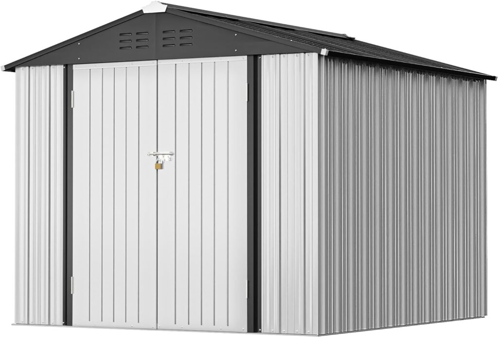 Greesum Outdoor Storage Shed 6 x 8 ft. Utility Tool Shed Metal Storage Garden Shed with Door  Lock for Patio Storage, White