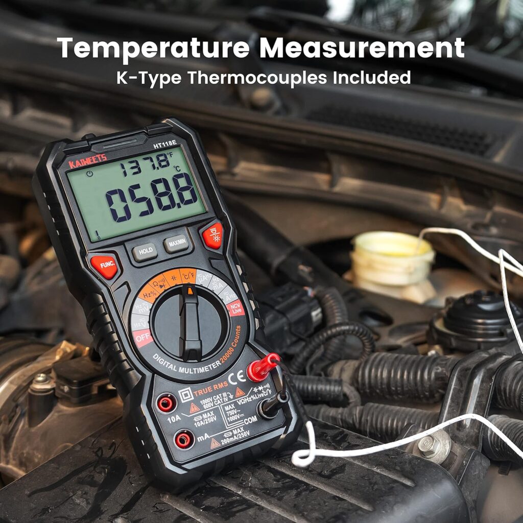 KAIWEETS Digital Multimeter TRMS 6000 Counts Voltmeter Auto-Ranging Fast Accurately Measures Voltage Current Amp Resistance Diodes Continuity Duty-Cycle Capacitance Temperature for Automotive