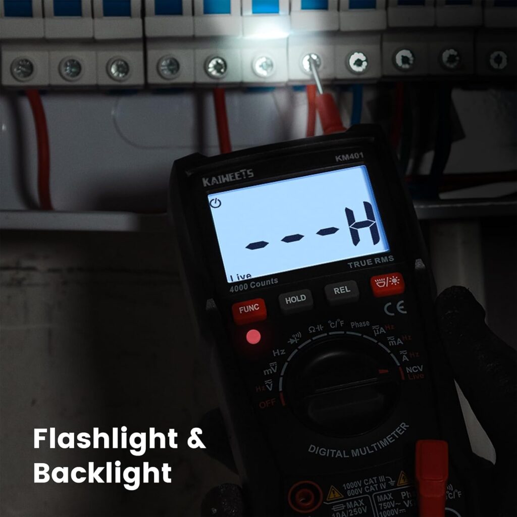 KAIWEETS Digital Multimeter TRMS 6000 Counts Voltmeter Auto-Ranging Fast Accurately Measures Voltage Current Amp Resistance Diodes Continuity Duty-Cycle Capacitance Temperature for Automotive