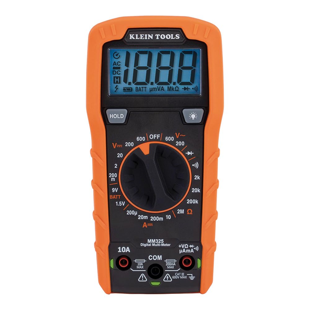 Klein Tools MM325 Multimeter, Digital Manual-Ranging 600V AC/DC Voltage Tester, Tests Batteries, Current, Resistance, Diodes, and Continuity