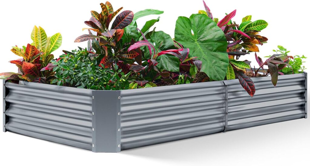 Land Guard 6×3×1ft Galvanized Raised Garden Bed Kit for Vegetables, Galvanized Large Metal Planter Raised Garden Boxes Outdoor(Modern Grey)…