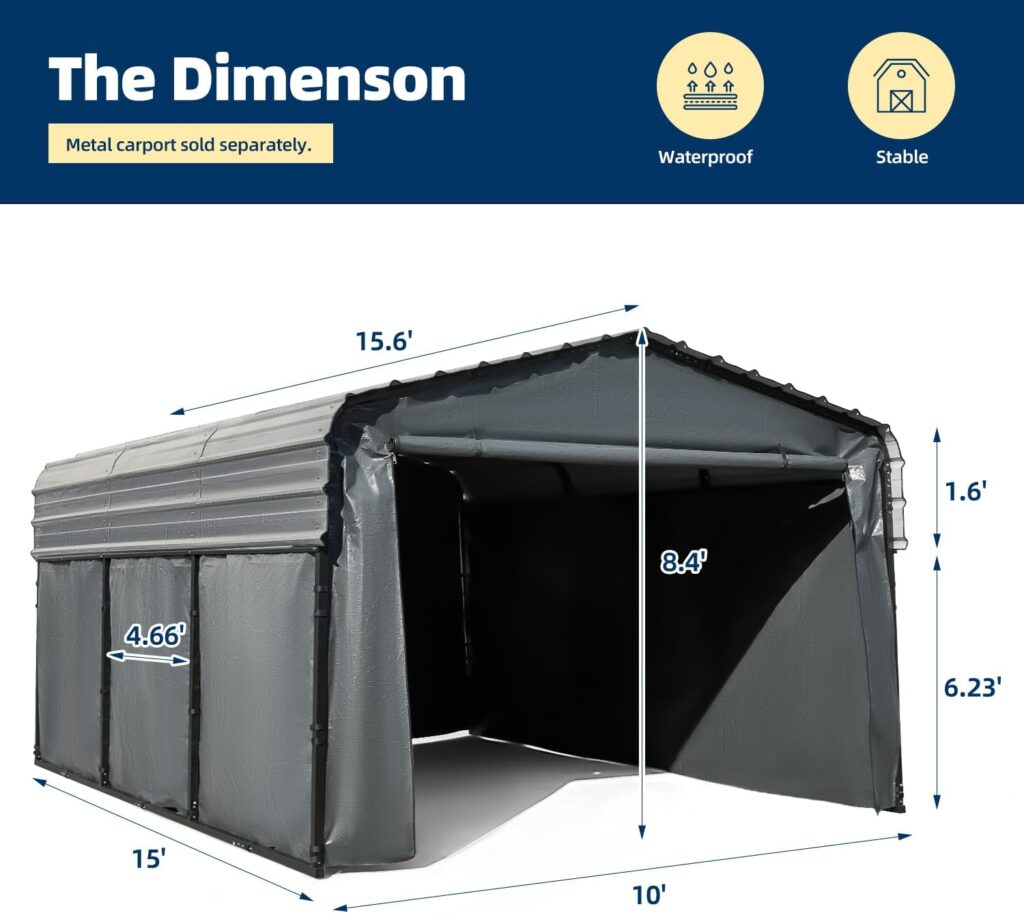 MELLCOM Carports Enclosure Kit for Galvanized Steel Carport, Fabric Carport Wall Panels, 10 x 15 x 8.4