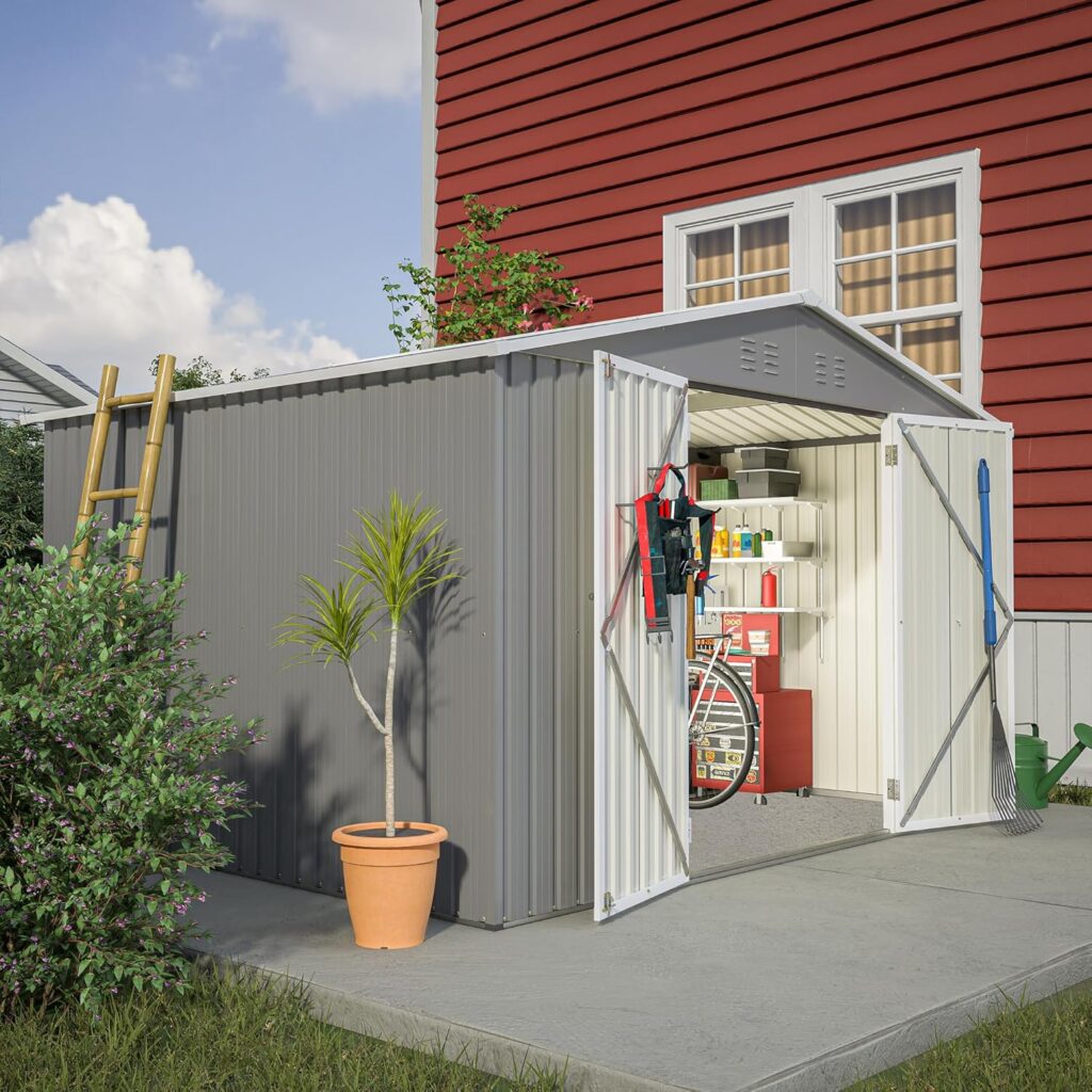 Outdoor Sheds 10FT x 8FT  Outdoor Storage Clearance, Metal Anti-Corrosion Utility Tool House with Lockable Door  Shutter Vents, Waterproof Storage Garden Shed for Backyard Lawn Patio