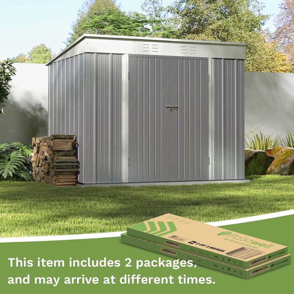 Patiowell 5x3 FT Outdoor Storage Shed, Tool Shed with Sloping Roof and Lockable Door, Metal Shed for Backyard Garden Patio Lawn, Brown