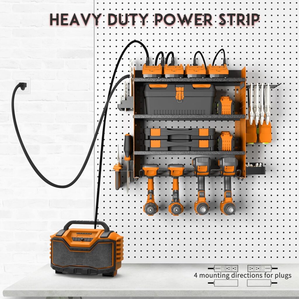 Power Tool Organizer, 4 Layers Heavy Duty Drill Holder Wall Mount,Metal Garage Tool Organization for Efficient Power Tool Storage,Separate Tool Rack Christmas for Men Dad Father