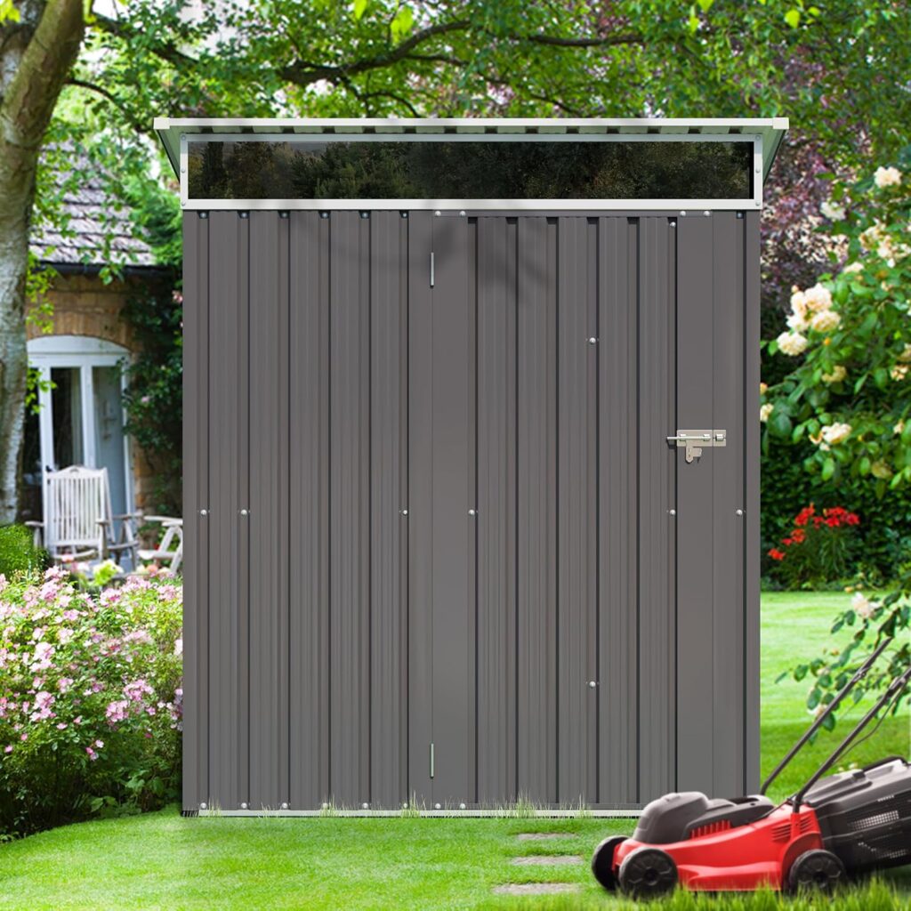 Shintenchi 5x3 FT Storage Shed,Waterproof Metal Garden Sheds with Lockable Double Door,Weather Resistant Steel Tool Storage House Shed for Yard,Garden,Patio,Lawn,Grey