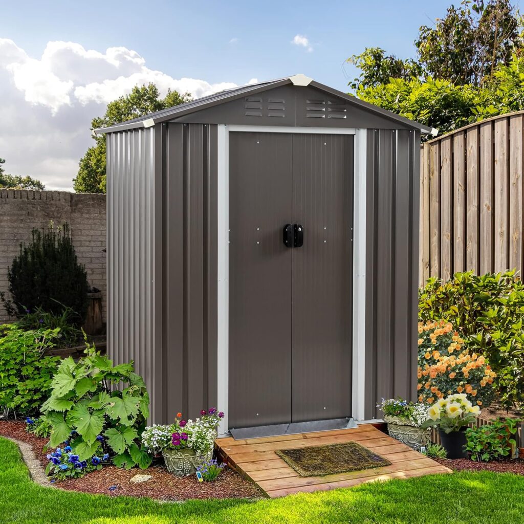 Shintenchi 5x3 FT Storage Shed,Waterproof Metal Garden Sheds with Lockable Double Door,Weather Resistant Steel Tool Storage House Shed for Yard,Garden,Patio,Lawn,Grey