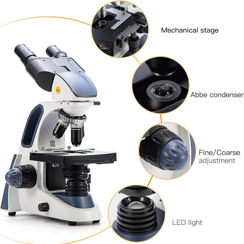 SWIFT SW380B 40X-2500X Magnification, Research-Grade Binocular Compound Lab Microscope, Mechanical Stage, with 5.0 mp Camera and Software Windows/Mac Compatible and 100pcs Blank Slides