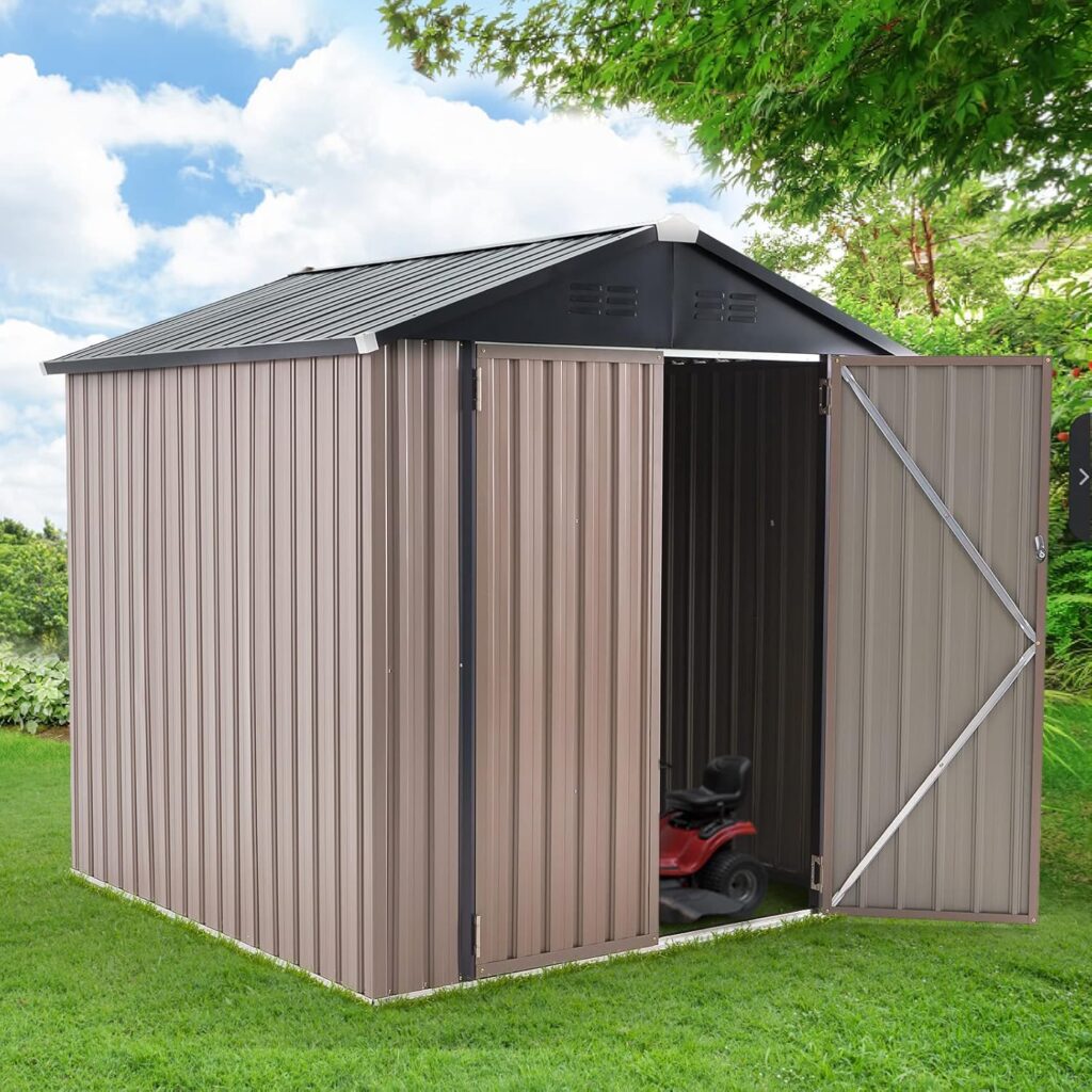 U-MAX 6x6 Sheds Storage Sheds  Outdoor Storage, Small Outdoor Storage Garden Shed Outside Shed kit, Galvanized Metal Utility Shed for Backyard, Patio and Lawn