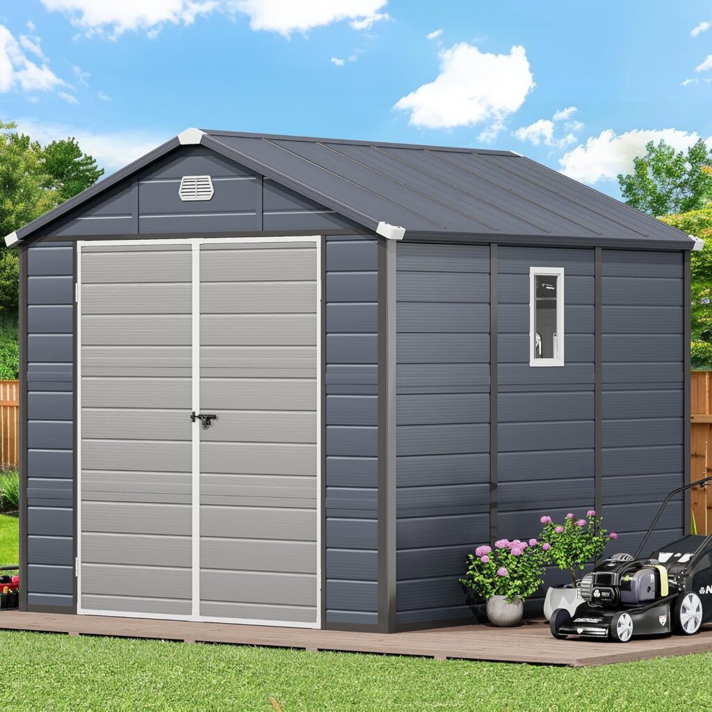 YITAHOME Light Gray Resin Tool Shed, 36 Cu Ft Waterproof Outdoor Horizontal Storage, Weather-Resistant Utility Shed with Air Vent for Trash and Lockable Doors, Garden Tools